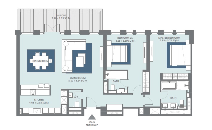 2 Beds 1522 Sq. Ft. Apartment in Meraas Bluewaters