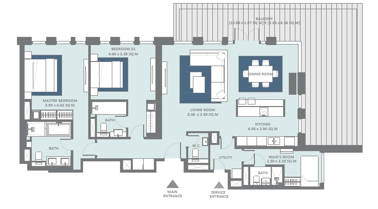 2 Beds 1955 Sq. Ft. Apartment in Meraas Bluewaters