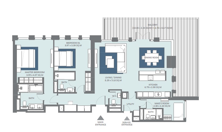 2 Beds 1969 Sq. Ft. Apartment in Meraas Bluewaters