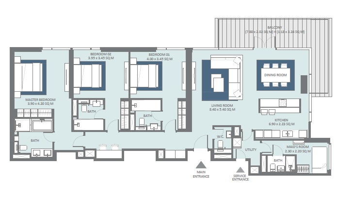 3 Beds 2034 Sq. Ft. Apartment in Meraas Bluewaters