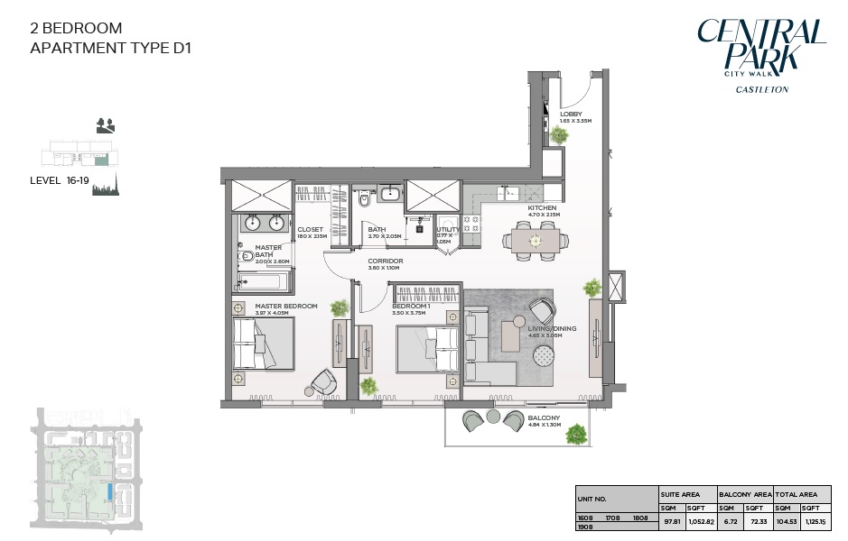 2 Beds 1125 Sq. Ft. Apartment in Meraas Castleton Central Park