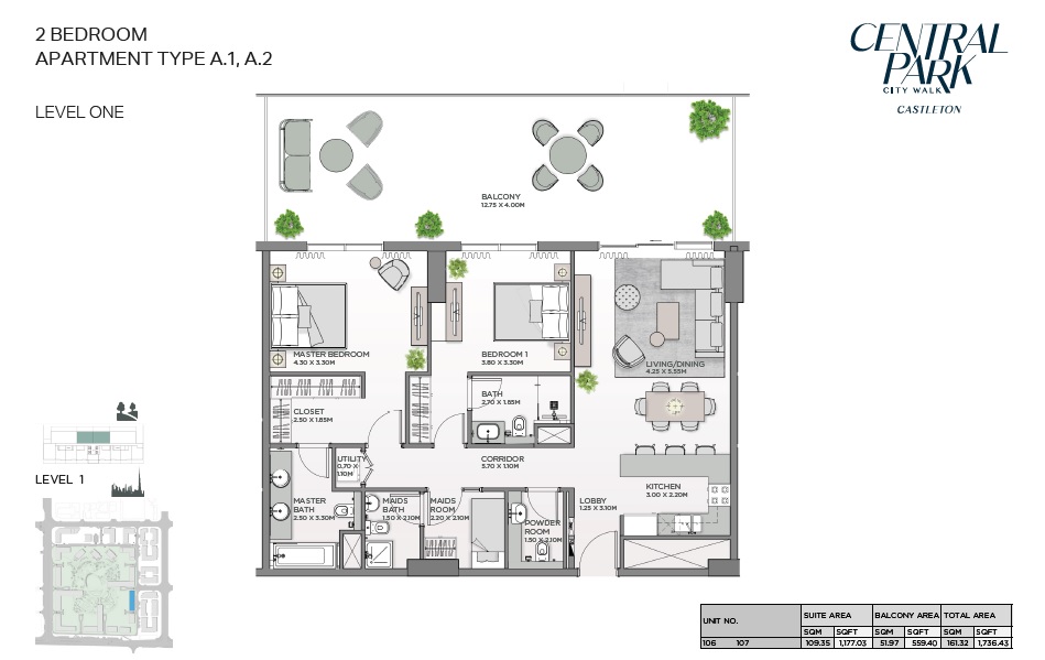 2 Beds 1736 Sq. Ft. Apartment in Meraas Castleton Central Park