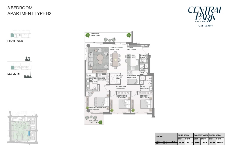 3 Beds 1814 Sq. Ft. Apartment in Meraas Castleton Central Park