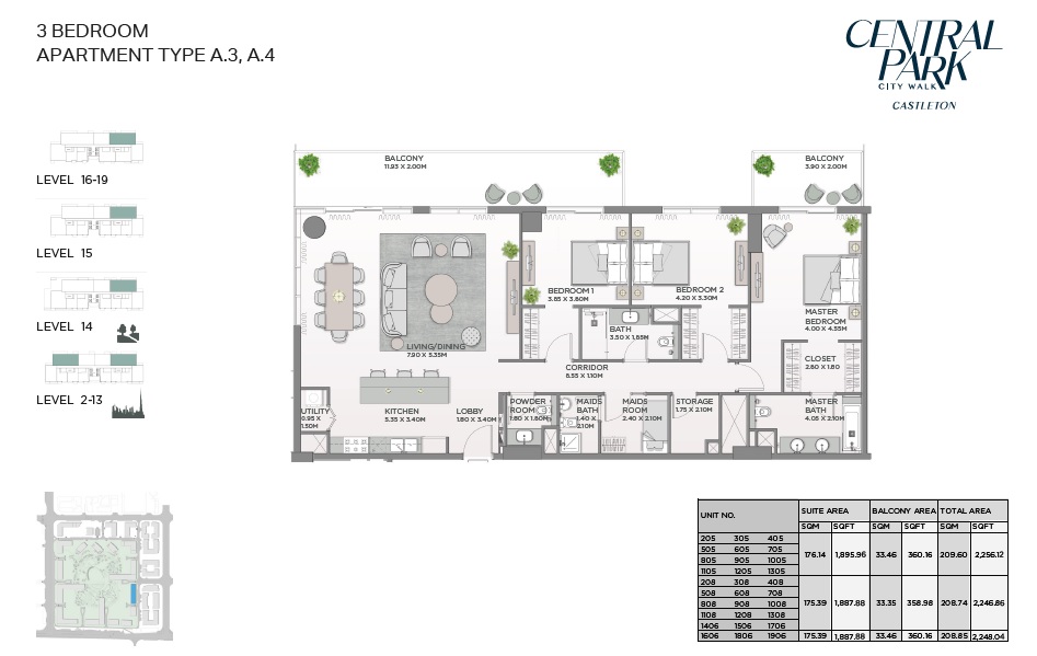 3 Beds 2246 Sq. Ft. Apartment in Meraas Castleton Central Park