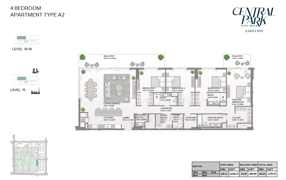 4 Beds 2716 Sq. Ft. Apartment in Meraas Castleton Central Park