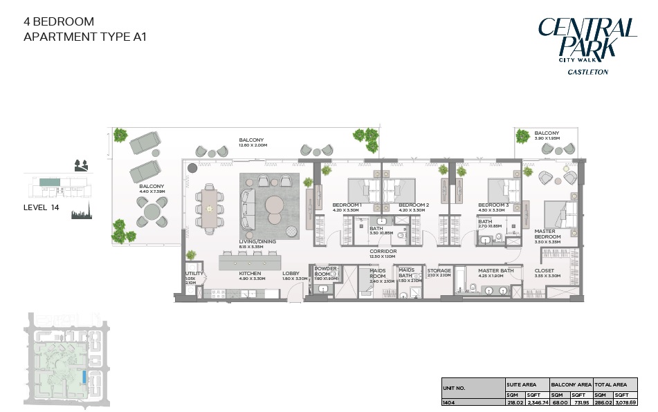 4 Beds 3079 Sq. Ft. Apartment in Meraas Castleton Central Park