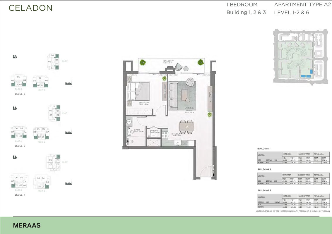 Meraas Celadon Central Park 1 Bed Layout