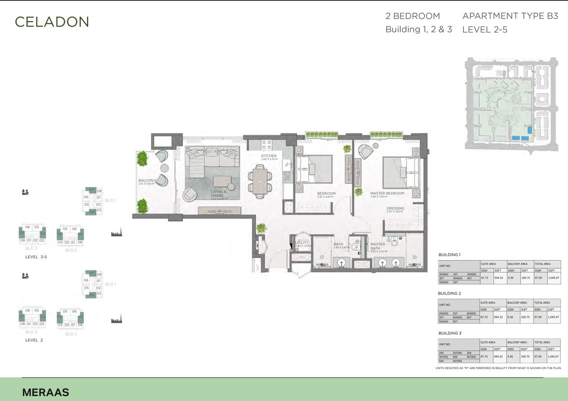 Meraas Celadon Central Park 2 Beds Layout
