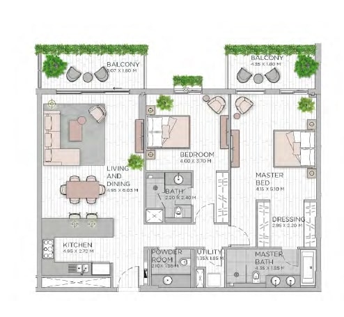 2 Beds 1543 Sq. Ft. Apartment in Meraas Central Park