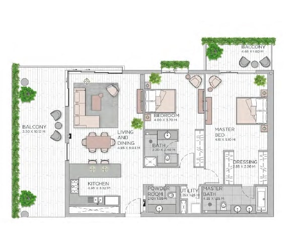 2 Beds 1829 Sq. Ft. Apartment in Meraas Central Park