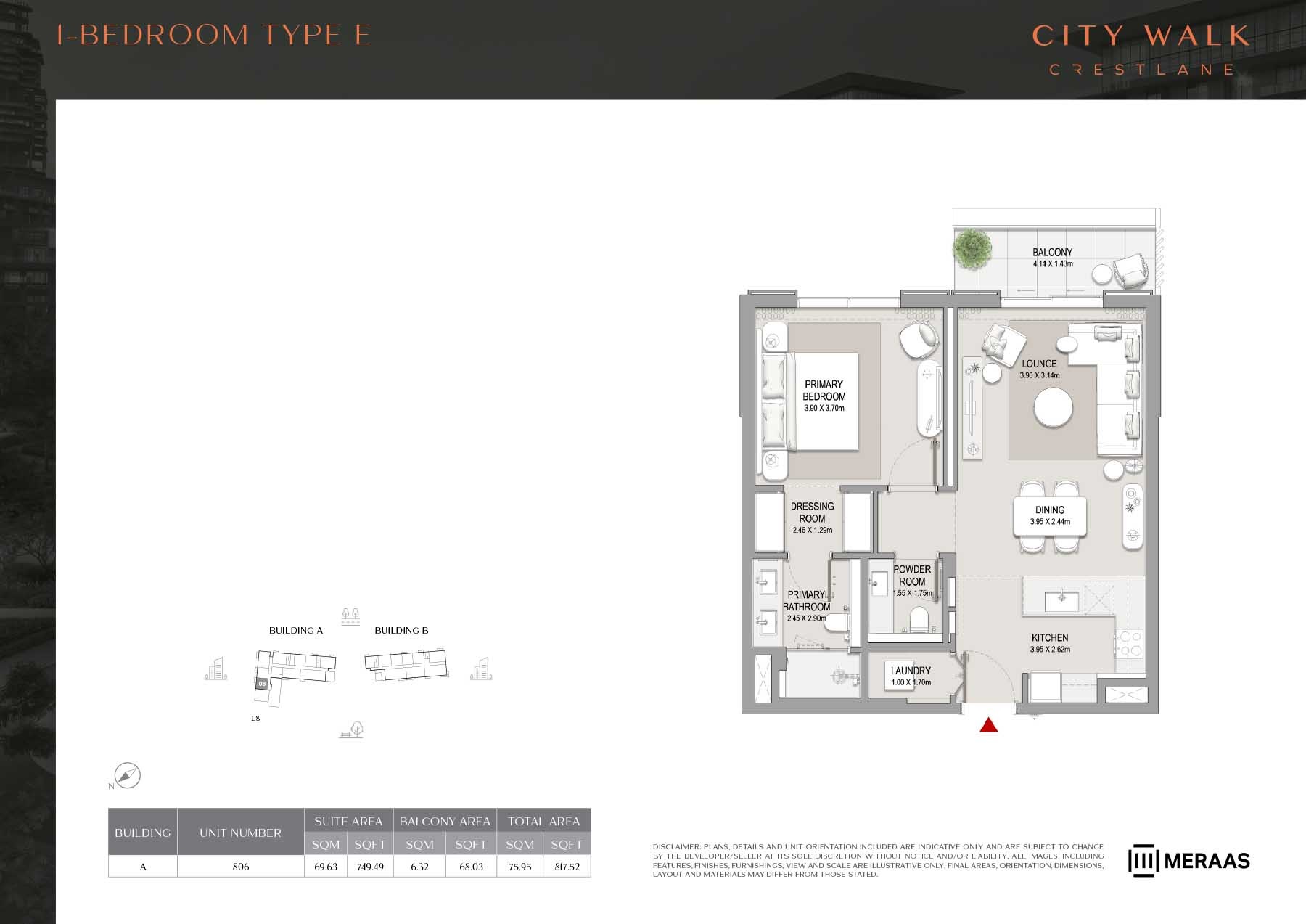 Meraas City Walk Crestlane 1 Bed Layout
