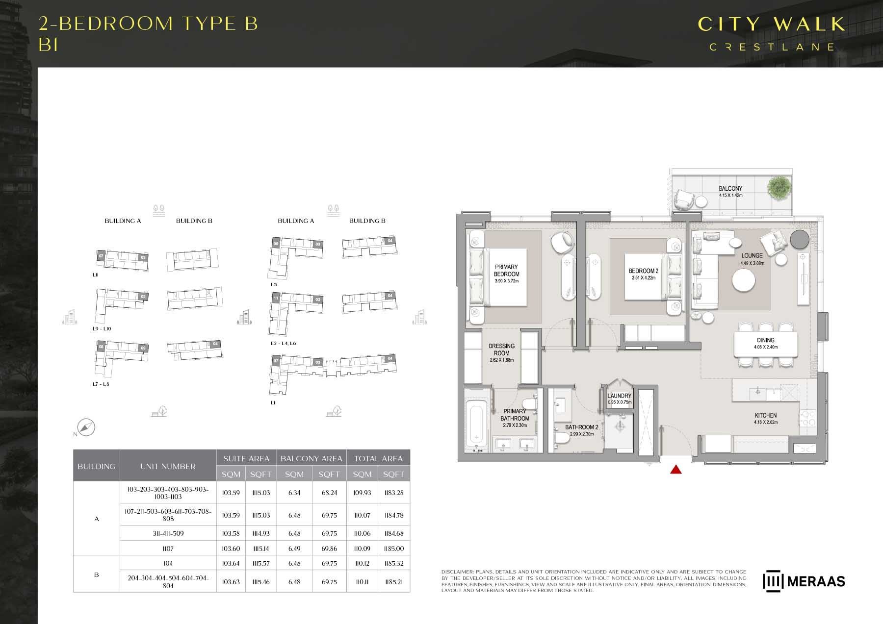 Meraas City Walk Crestlane 2 Beds Layout