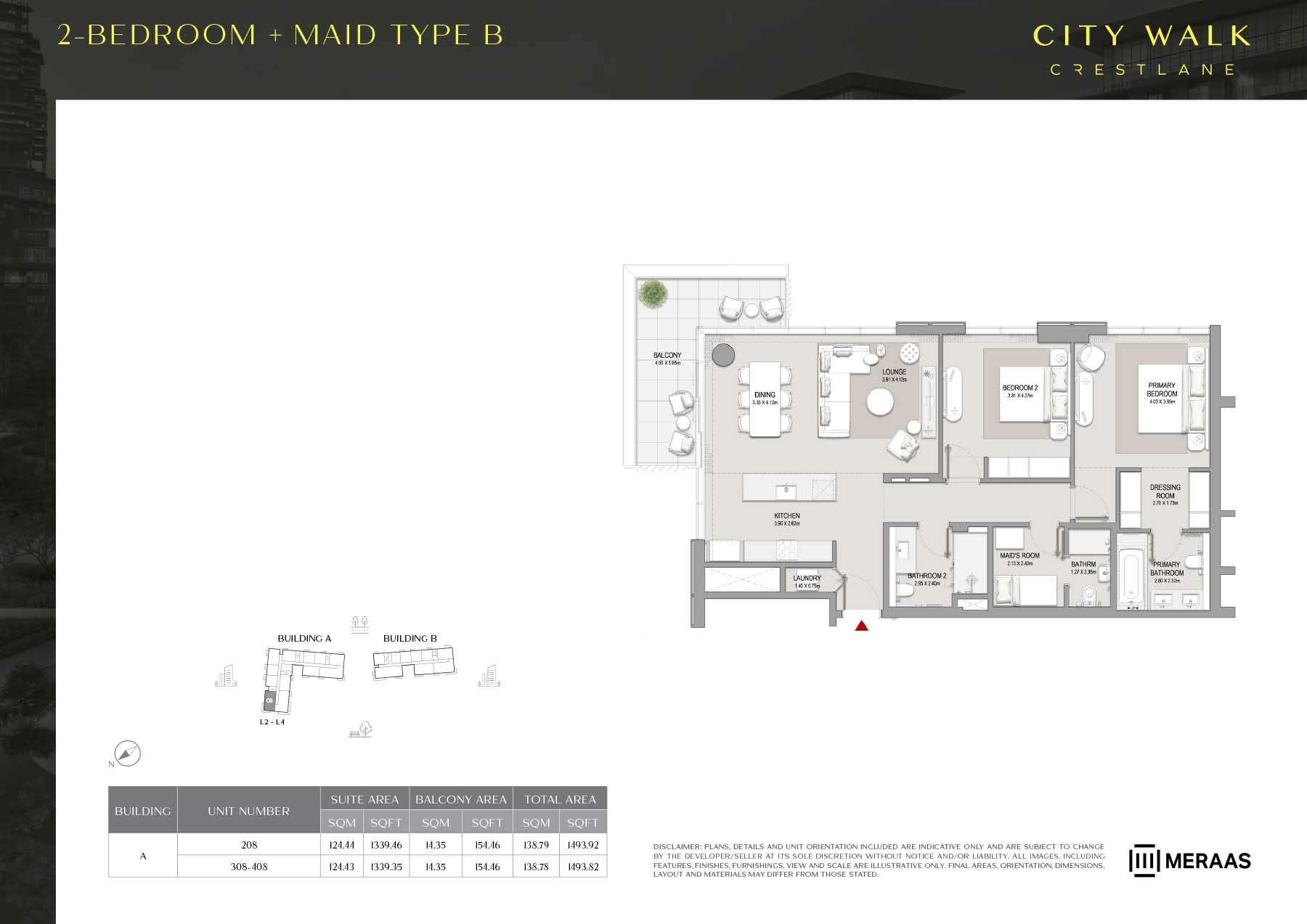 Meraas City Walk Crestlane 2 Beds Layout