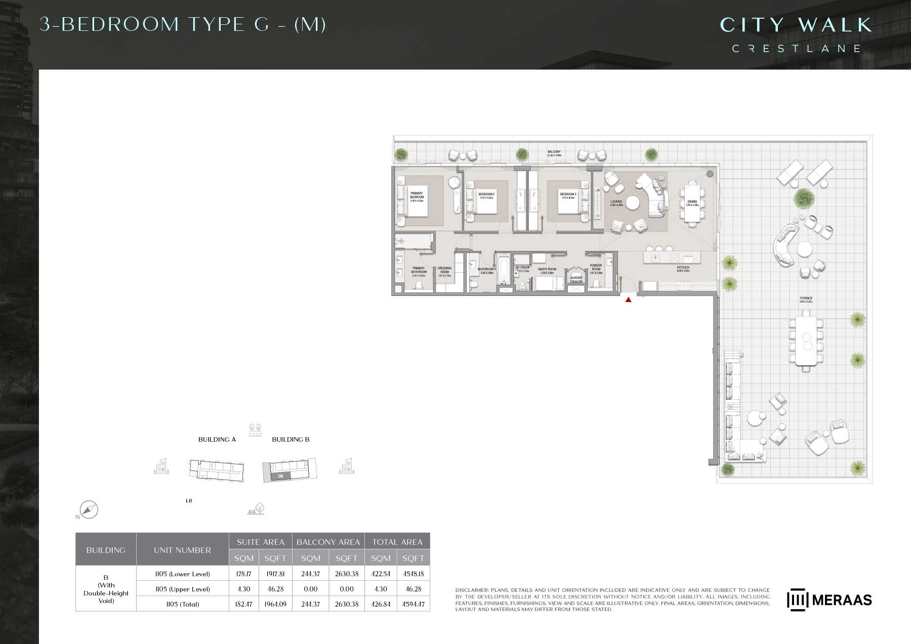 Meraas City Walk Crestlane 3 Beds Layout