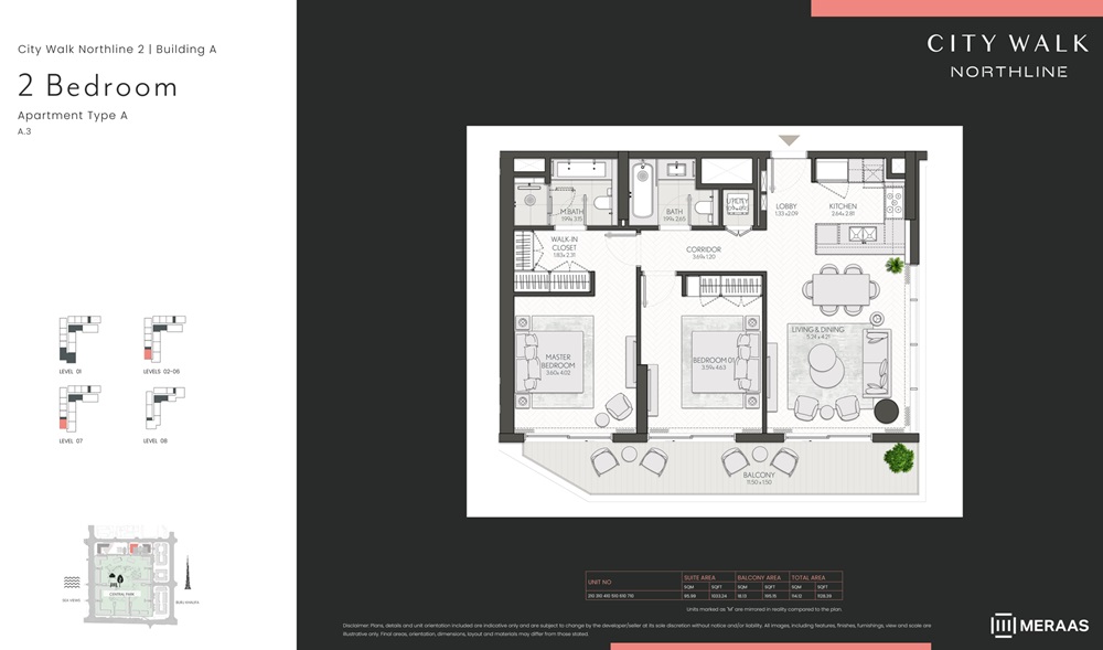 Meraas City Walk Northline 2 Beds Layout