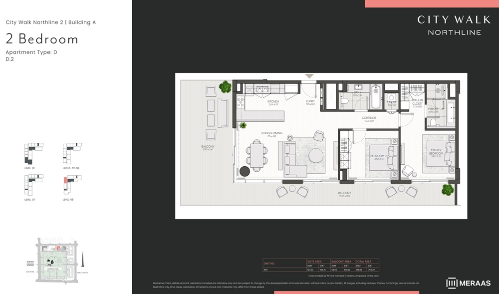 Meraas City Walk Northline 2 Beds Layout