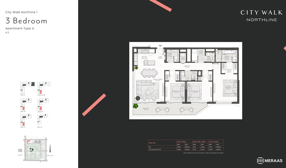 Meraas City Walk Northline 3 Beds Layout