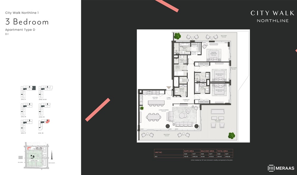 Meraas City Walk Northline 3 Beds Layout