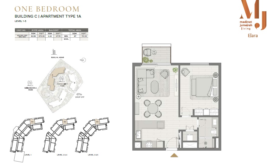 Meraas Elara 1 Bed Layout