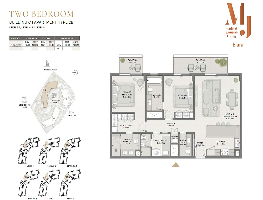 Meraas Elara 2 Beds Layout
