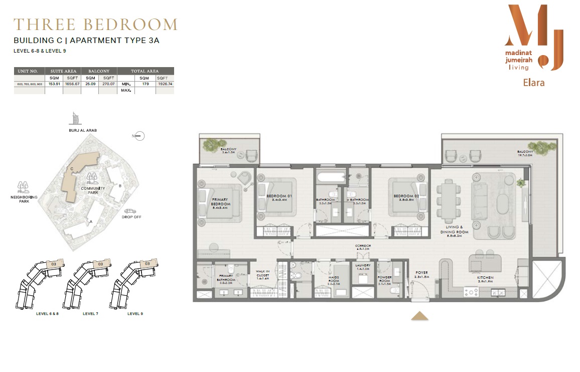 Meraas Elara 3 Beds Layout
