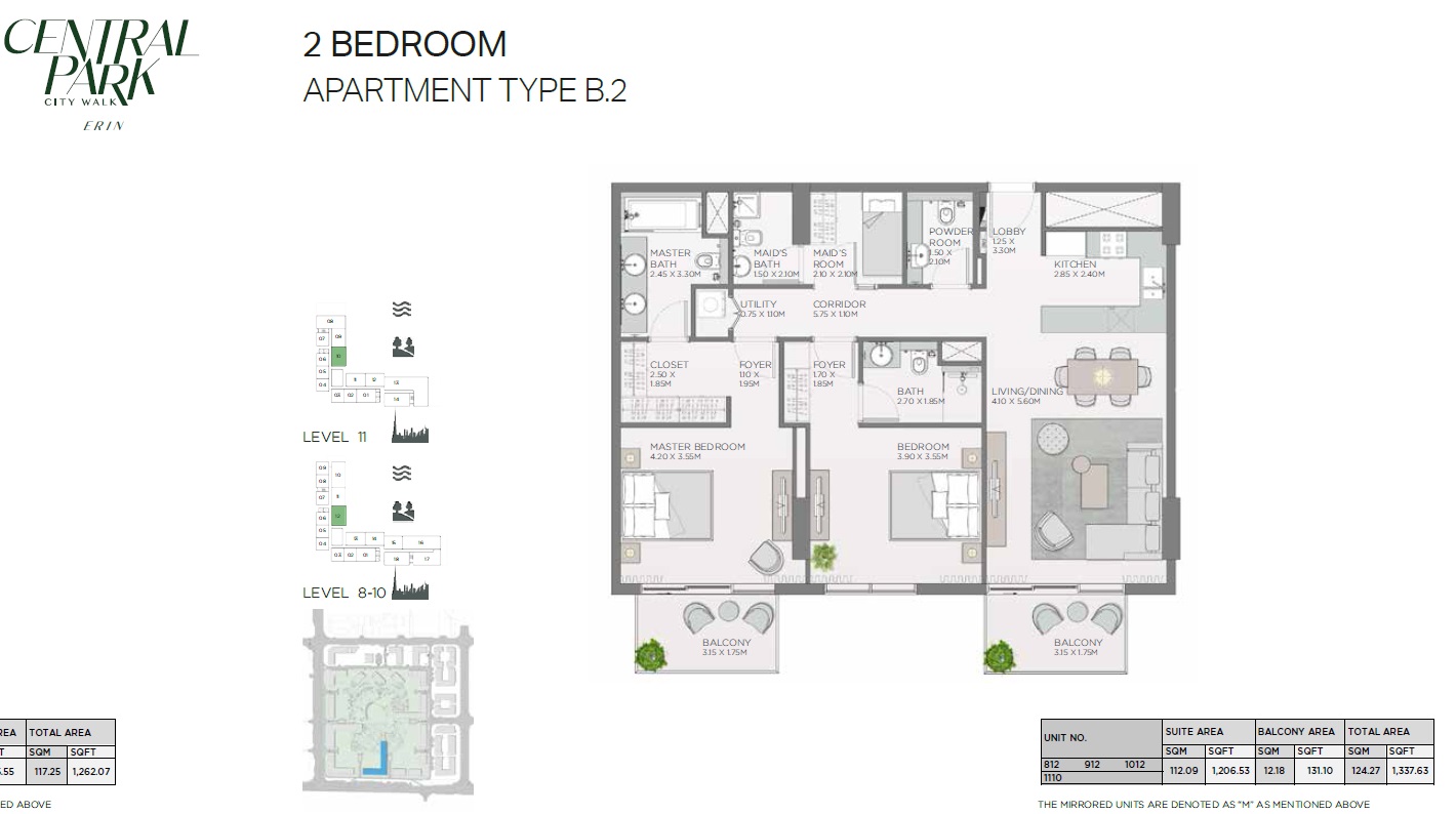 Meraas Erin Central Park 2 Beds Layout