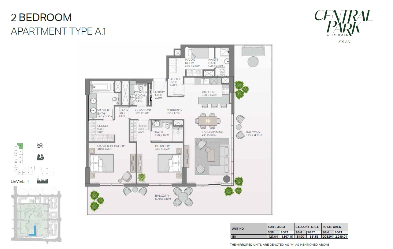 Meraas Erin Central Park 2 Beds Layout