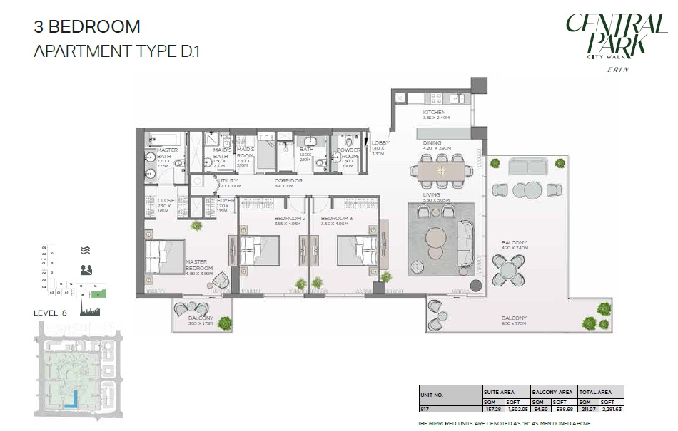 Meraas Erin Central Park 3 Beds Layout