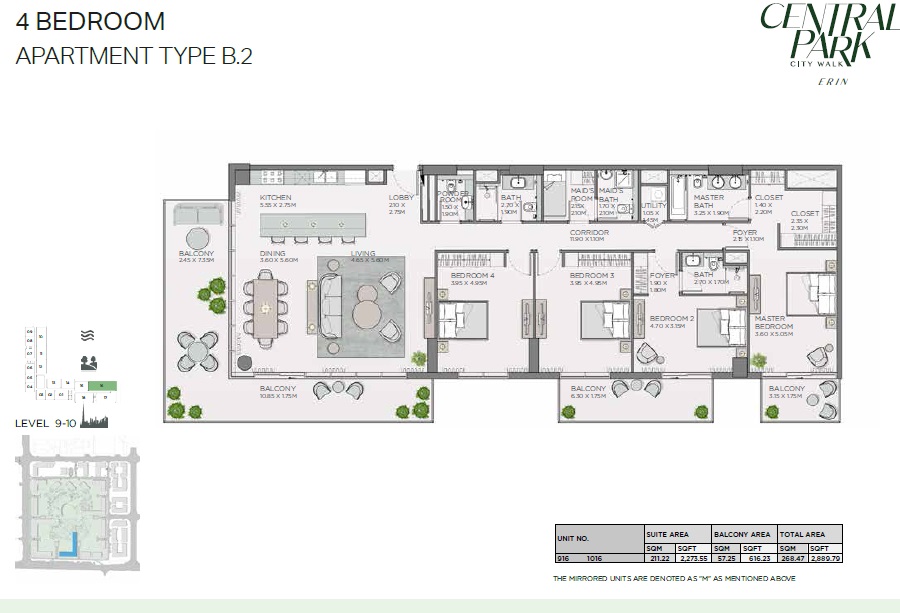 Meraas Erin Central Park 4 Beds Layout