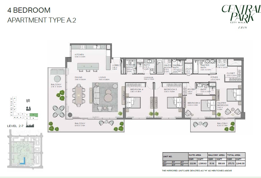 Meraas Erin Central Park 4 Beds Layout