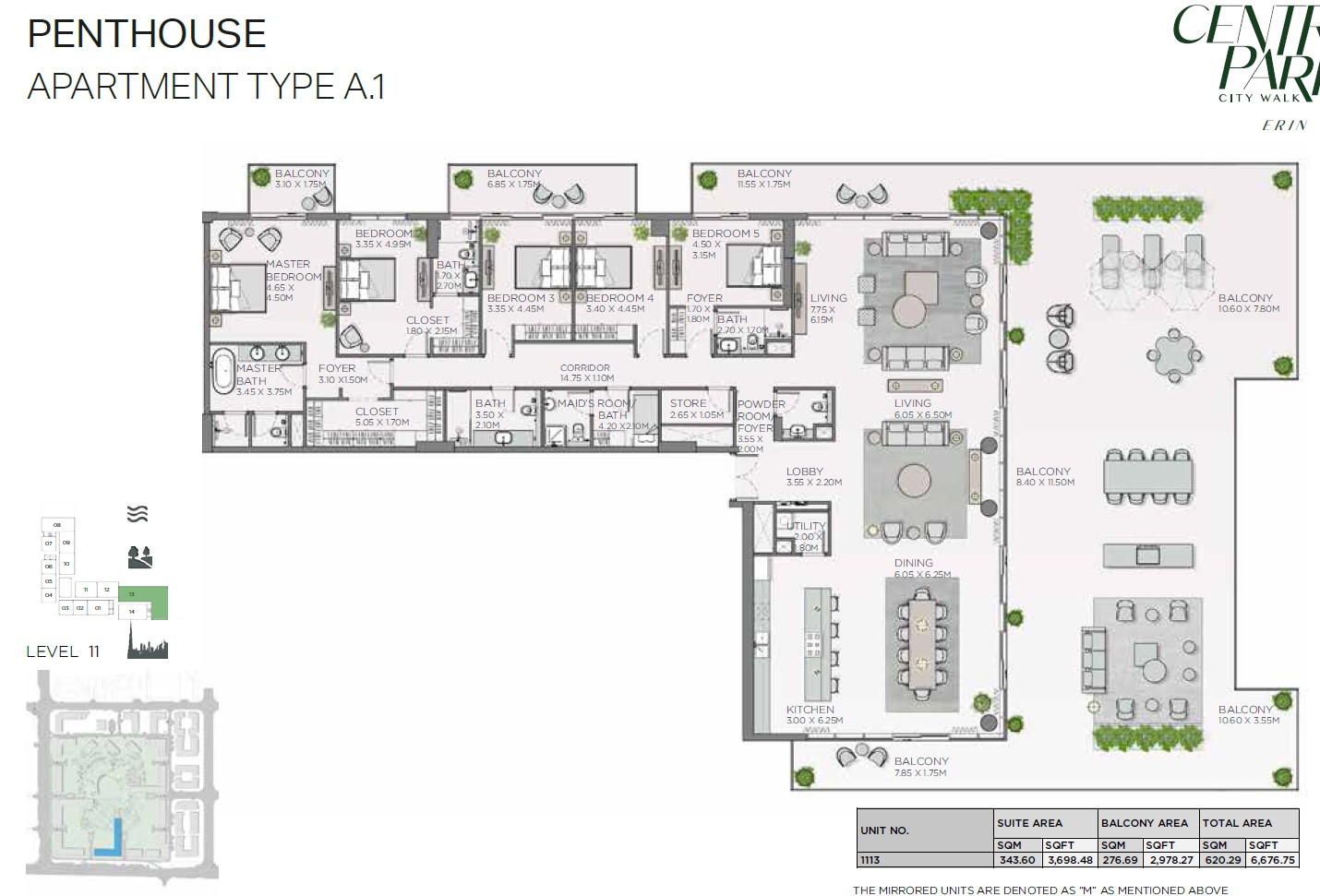 Meraas Erin Central Park 5 Beds Layout