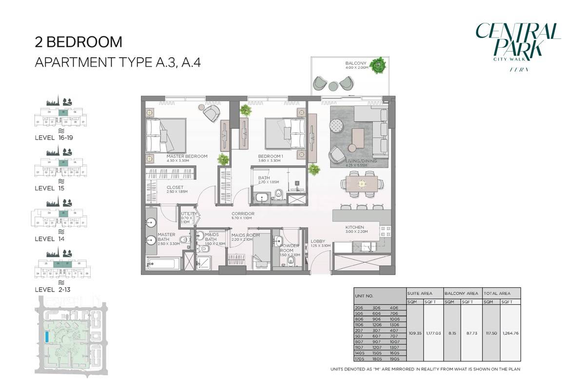 Meraas Fern Central Park 2 Beds Layout
