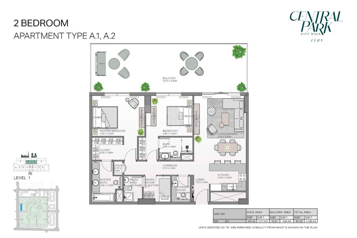 Meraas Fern Central Park 3 Beds Layout