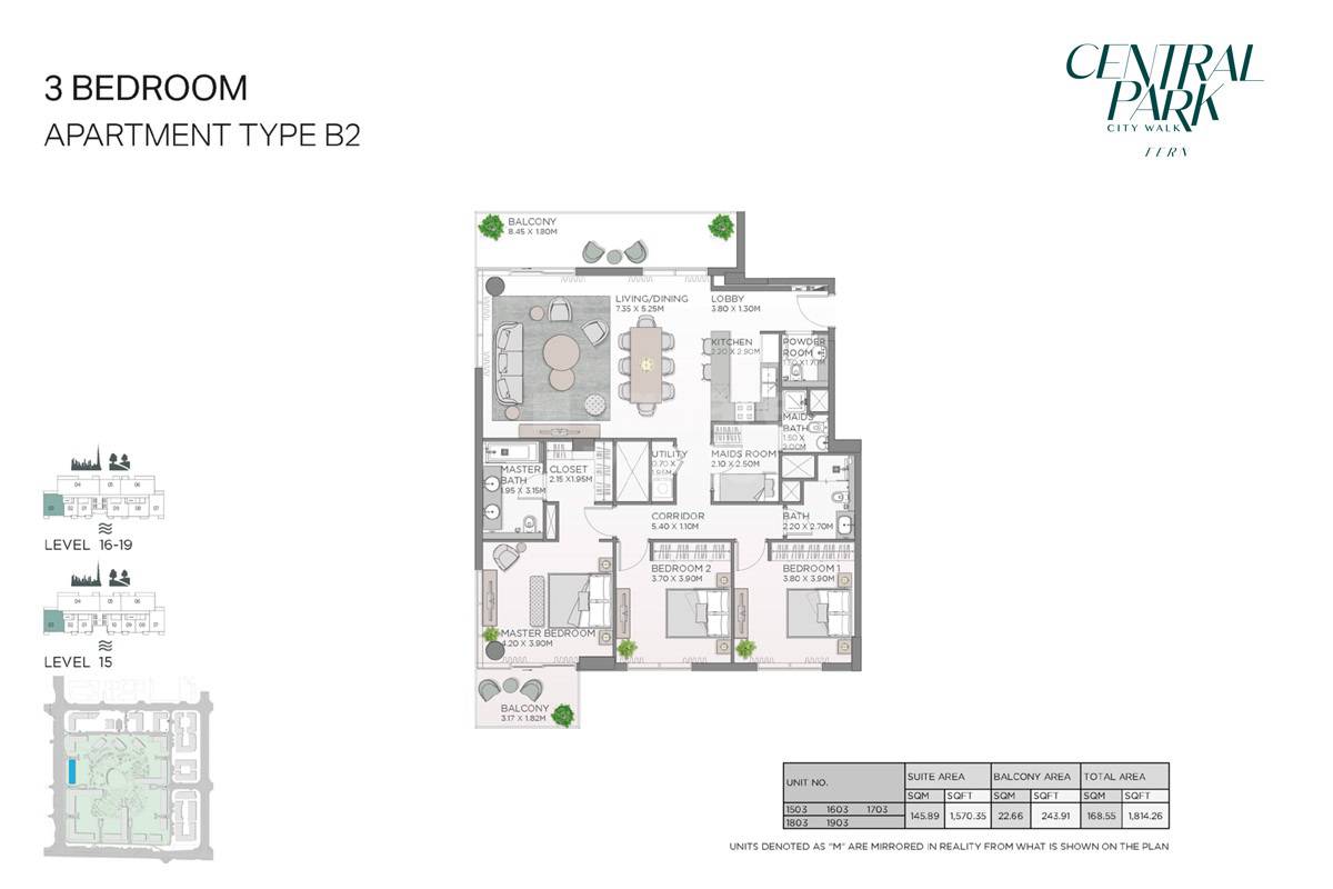 Meraas Fern Central Park 3 Beds Layout