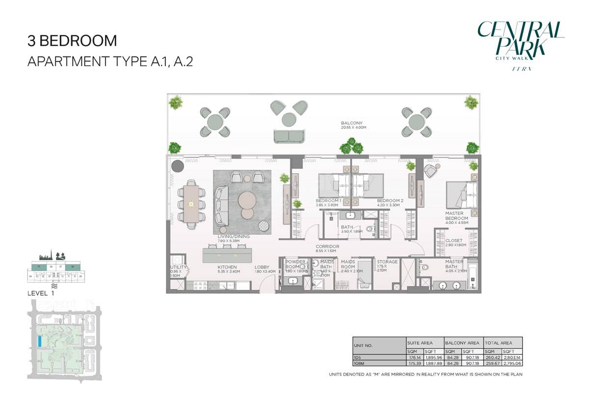 Meraas Fern Central Park 3 Beds Layout