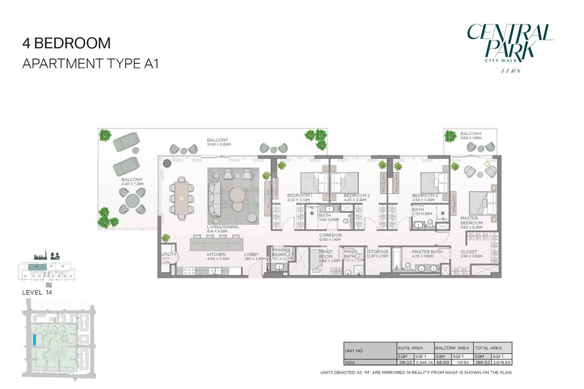 Meraas Fern Central Park 4 Beds Layout