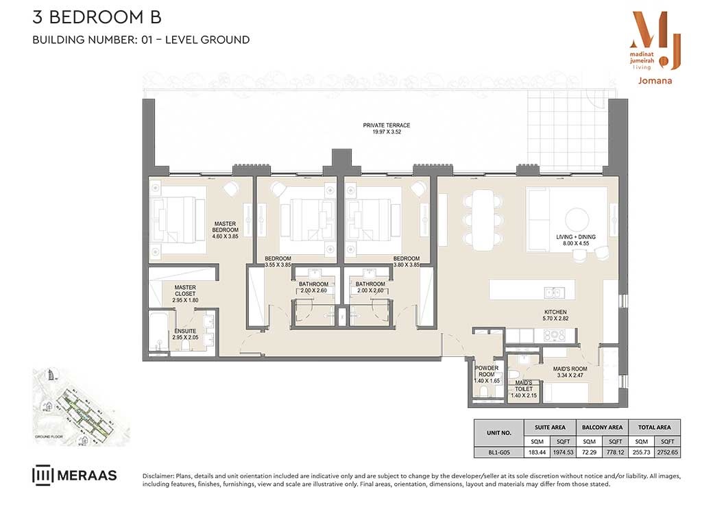 Meraas Jomana 3 Beds Layout