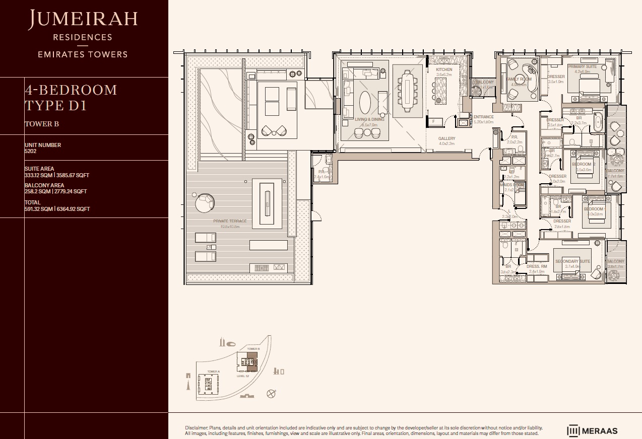 4 Beds 6364 Sq. Ft. Apartment in Meraas Jumeirah Residences Emirates Towers