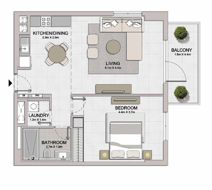 Meraas La Sirene 1 Bed Layout