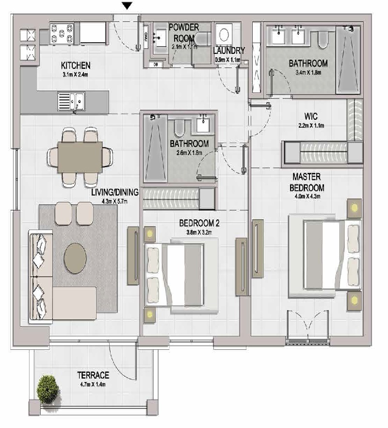 Meraas La Sirene 2 Beds Layout