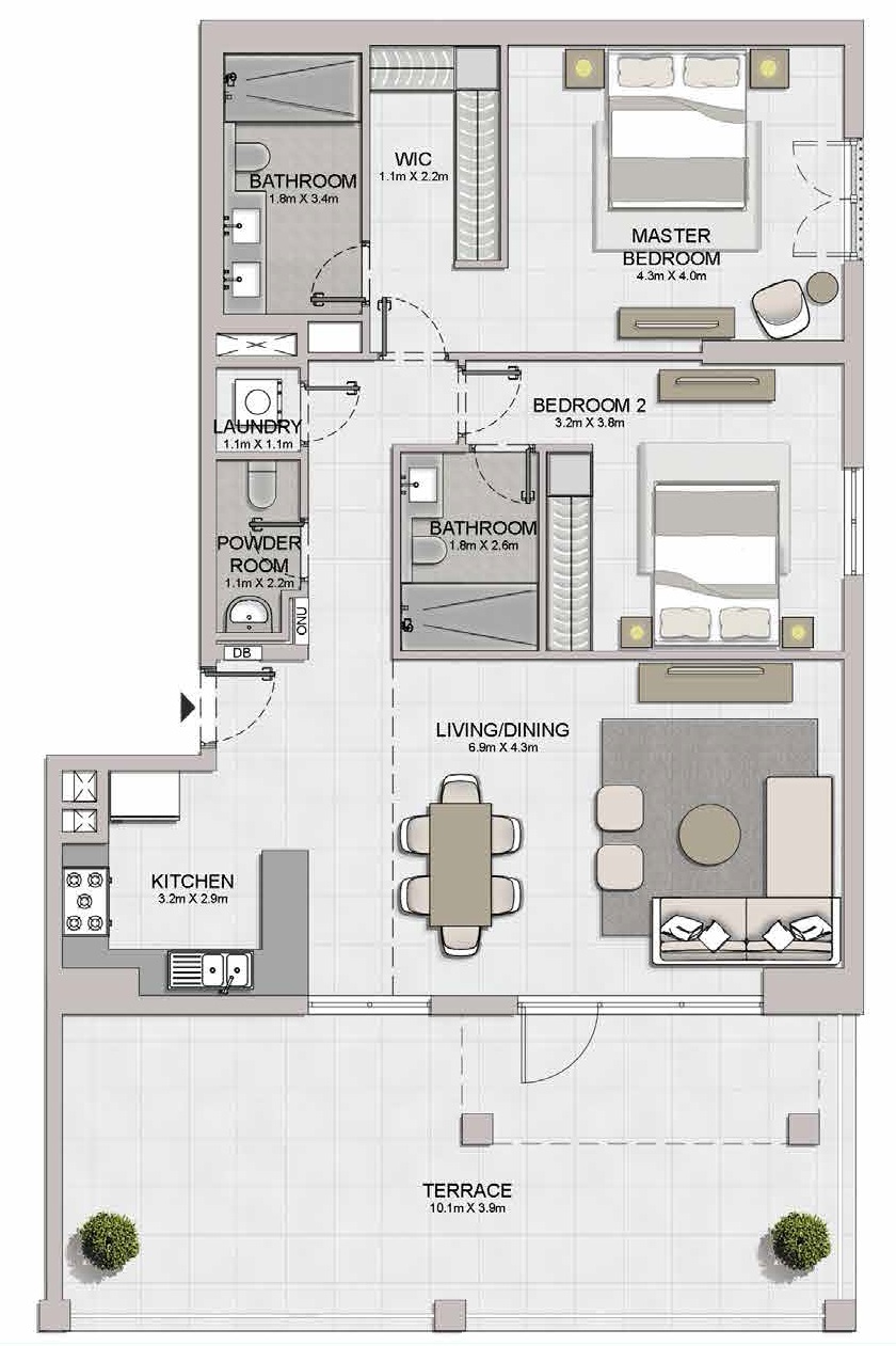 Meraas La Sirene 2 Beds Layout