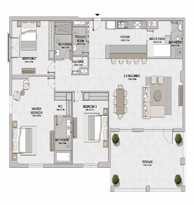 Meraas La Sirene 3 Beds Layout