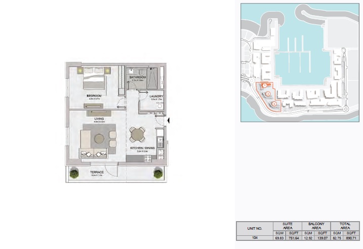 Meraas La Voile 1 Bed Layout