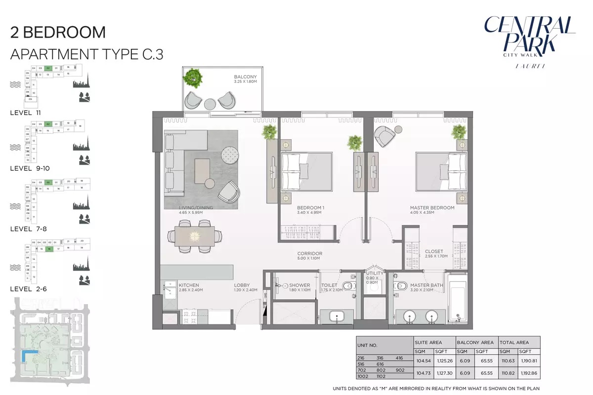 2 Beds 1192 Sq. Ft. Apartment in Meraas Laurel Central Park Apartments