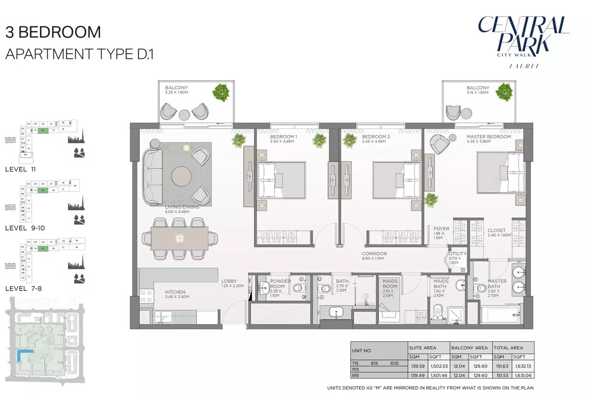 3 Beds 1631 Sq. Ft. Apartment in Meraas Laurel Central Park Apartments