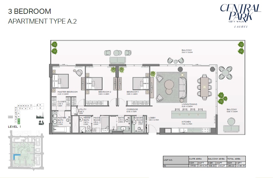 3 Beds 3048 Sq. Ft. Apartment in Meraas Laurel Central Park Apartments