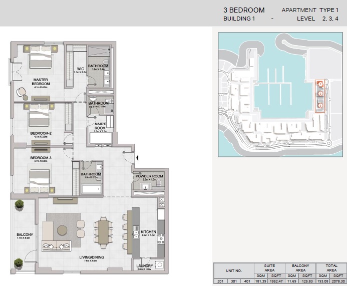 3 Beds 2078 Sq. Ft. Apartment in Meraas Le Pont