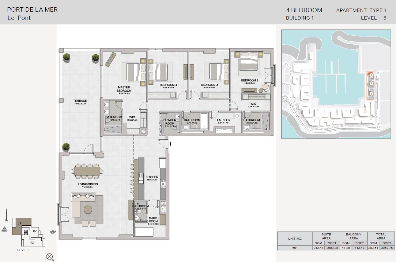 4 Beds 3052 Sq. Ft. Apartment in Meraas Le Pont