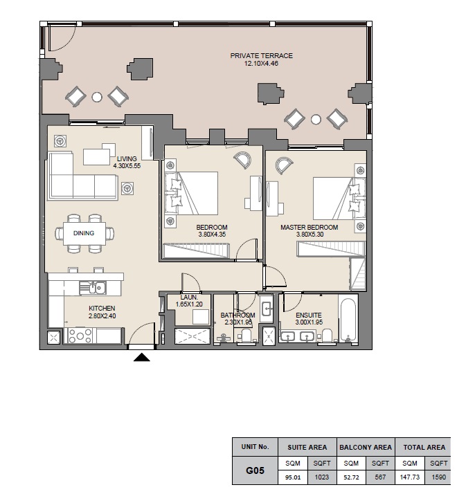 Meraas MJL Jadeel 2 Beds Layout