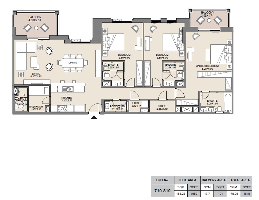 Meraas MJL Jadeel 3 Beds Layout